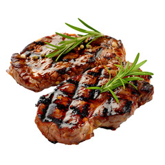 Tasty BBQ meat top view isolated on transparent background