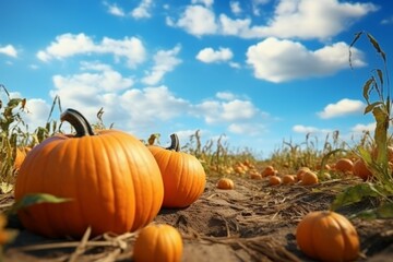 Pumpkin patch in autumn field