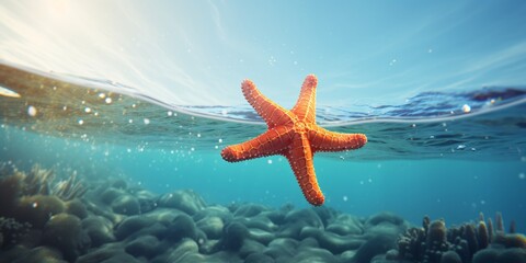 a starfish in the water - obrazy, fototapety, plakaty