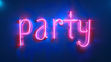 Vibrant neon lights spelling out "party on" against a deep midnight blue background, casting a mesmerizing glow.