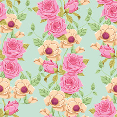 Seamless pattern of beautiful flower illustration. Modern floral pattern, Vintage floral background, Pattern for design wallpaper, Gift wrap paper and fashion prints.
