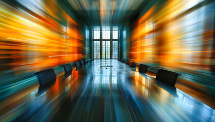 Abstract business interior, bright and modern architecture with a focus on light and space in a corporate setting