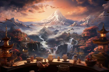 Zelfklevend Fotobehang Between tea sets and landscapes © nan