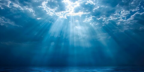 A heavenly spotlight shines down radiating divine presence truth love grace. Concept Sky Photography, Spiritual Illumination, Divine Light, Celestial Aura, Glowing Atmosphere - obrazy, fototapety, plakaty