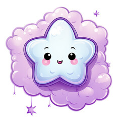 Naklejka premium a white cloud with stars at the center, in the style of kawaii pop art сreated with Generative Ai