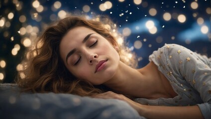 A girl sleeping among soft clouds, conveying the comfort and tranquility that a restful sleep provides.