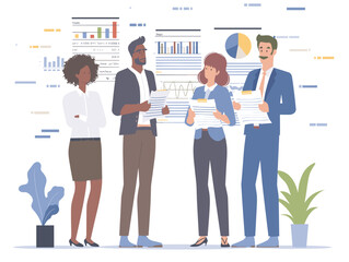  A group of auditors review financial statements ensuring accuracy and compliance with accounting principles. (Financial audit) 