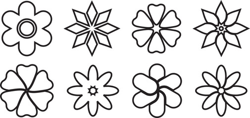 Flower line art icons set isolated on white background. Flower simple icon. Vector illustration