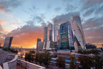 Tuinposter Modern skyscraper architecture. Moscow international business center Moscow city at sunset, Russia. © luengo_ua