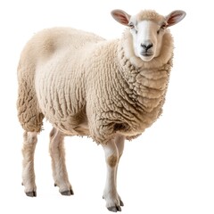 Obraz premium A sheep is standing and facing forward with a calm expression, also against a white background.