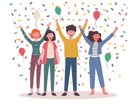  A team celebrates a company milestone acknowledging achievements and recognizing individual contributions. (Company celebration) 