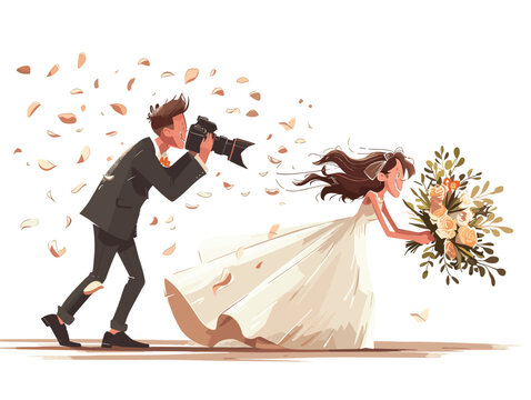  A wedding photographer ducks under a flying bouquet capturing the joy and excitement of the bouquet toss. 