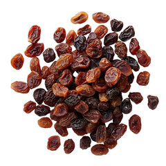 Dried raisins top view isolated on transparent background