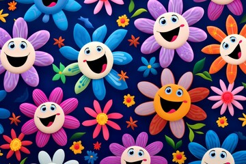 funny little flowers and stars cartoon seamless pattern