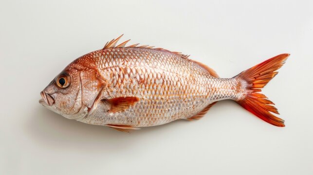 Red Snapper Fish Isolated on White Background, A single Red Snapper fish, or pargo with detailed scales and fins, isolated against a white background.