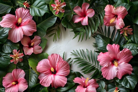 A tropical flower frame featuring vibrant hibiscus, showcasing nature's beauty and exotic charm.
