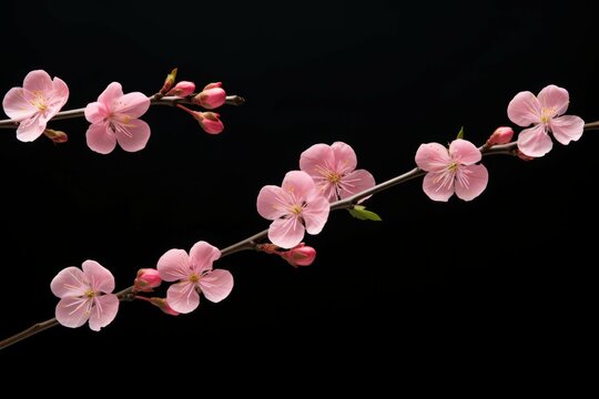 four pink flowers on different branches of stem