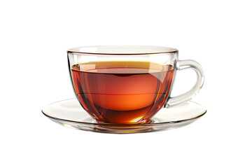 Glass cup of hot aromatic black tea isolated on transparent background