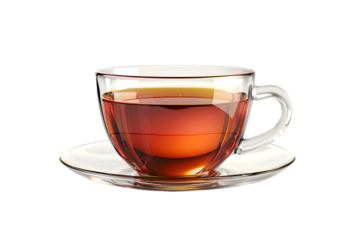 Glass cup of hot aromatic black tea isolated on transparent background