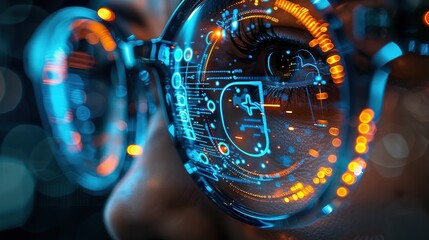Concept of future digital glasses. Technologies of future glasses with artificial intelligence.