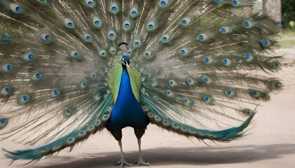 Fototapeta premium A Peacock With Its Feathers Spread Wide Catching