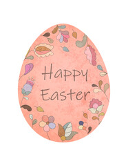 Easter egg with inscription. Happy easter. Color vector illustration in vintage style on a white background.