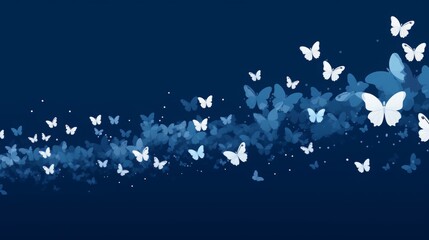 plain navy blue background with minimalistic pastel butterfly pixel swirl border - obrazy, fototapety, plakaty