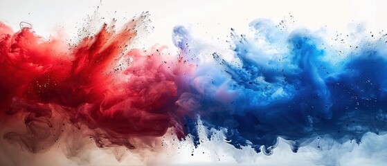 Harmony of color combinations. Color explosion on white background. A Splash of red and blue powder.