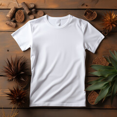 white t-shirt mockup and real beautiful background сreated with Generative Ai