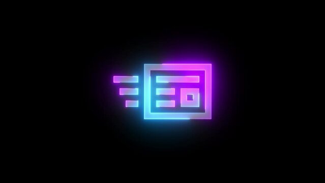 Neon post update icon cyan purple color glowing animation black background