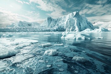 concept of rising sea levels due to global warming of the earth and melting glaciers - obrazy, fototapety, plakaty