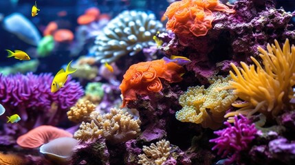 Fototapeta na wymiar Colorful coral reef in the aquarium. Underwater world with corals.
