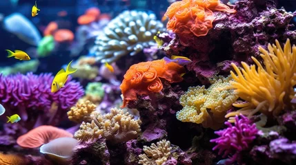  Colorful coral reef in the aquarium. Underwater world with corals. © ismodin