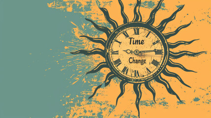 Illustration of a clock with written Time Change for daylight saving time background