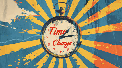 Illustration of a clock with written Time Change for daylight saving time background