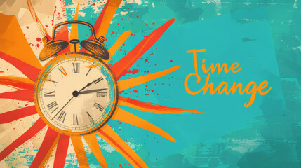 Illustration of a clock with written Time Change for daylight saving time background