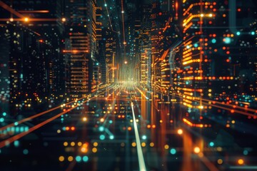 Obraz premium Futuristic Cyber Grid: Glitchy Matrix with Pulsating Lights