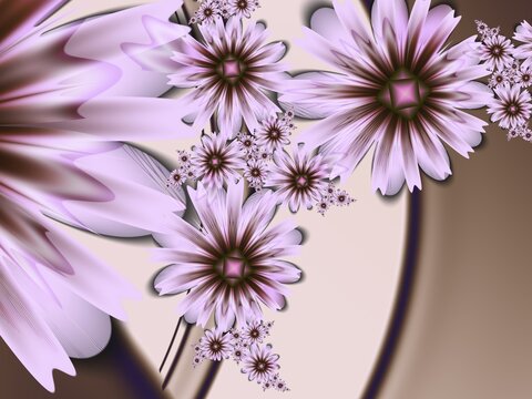 Fractal image as a beautiful template for inserting text in purple color. Background with flower. Graphic design of business cards, greeting cards, labels, stickers, computer backgrounds.