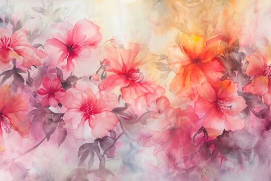 Flowers watercolor art painting abstract pattern wallpaper.