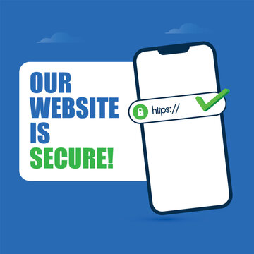 Secure HTTPS concept. Safe browsing and web surfing concept with mobile phone screen having search bar with Https written on it and padlock icon. Our website is secure. Website with SSL certificate