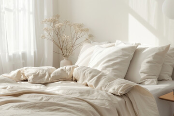 Serene Bedroom Interior with Soft Natural Light and Neutral Tones