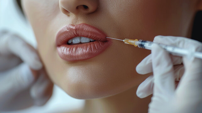 Lip correction treatment in a cosmetic beauty clinic, Lip fillers, Injectable treatment for fuller lips, Lip augmentation with fillers