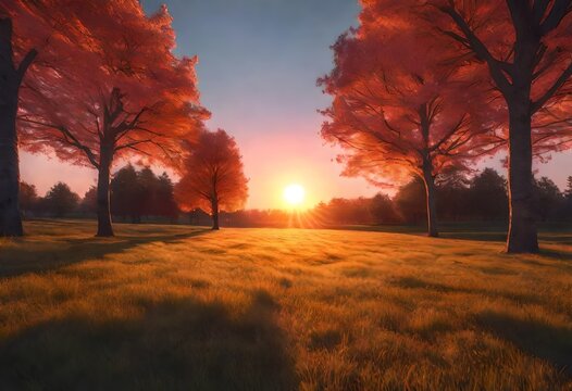 a beautifull sunset image behind the trees