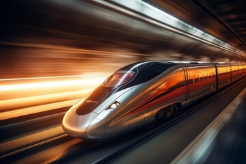 High-speed train passing through tunnel