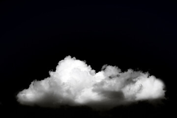Single large white cloud isolated on black background with copy space