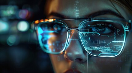 Concept of future digital glasses. Technologies of future glasses with artificial intelligence.