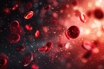 Floating Red Blood Cells, A Stunning Image of Microscopic Cells in Mid-Air, A high-contrast, dramatic rendering of a cluster of red blood cells, AI Generated