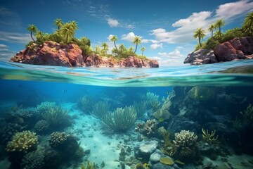 Underwater view of a tropical island