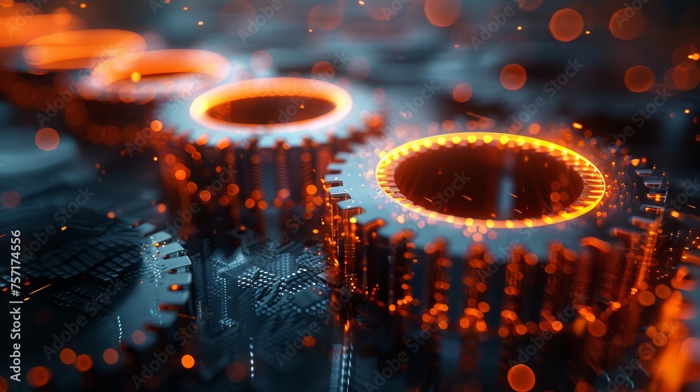 Leinwandbilder Composition of cogwheels in a lowpoly style. Abstract geometric background. Wireframe structure for light connections. Modern 3D graphic concept.  illustration.