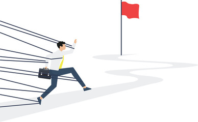 Trapped businessman struggling through red tape, Unable Move Freely

